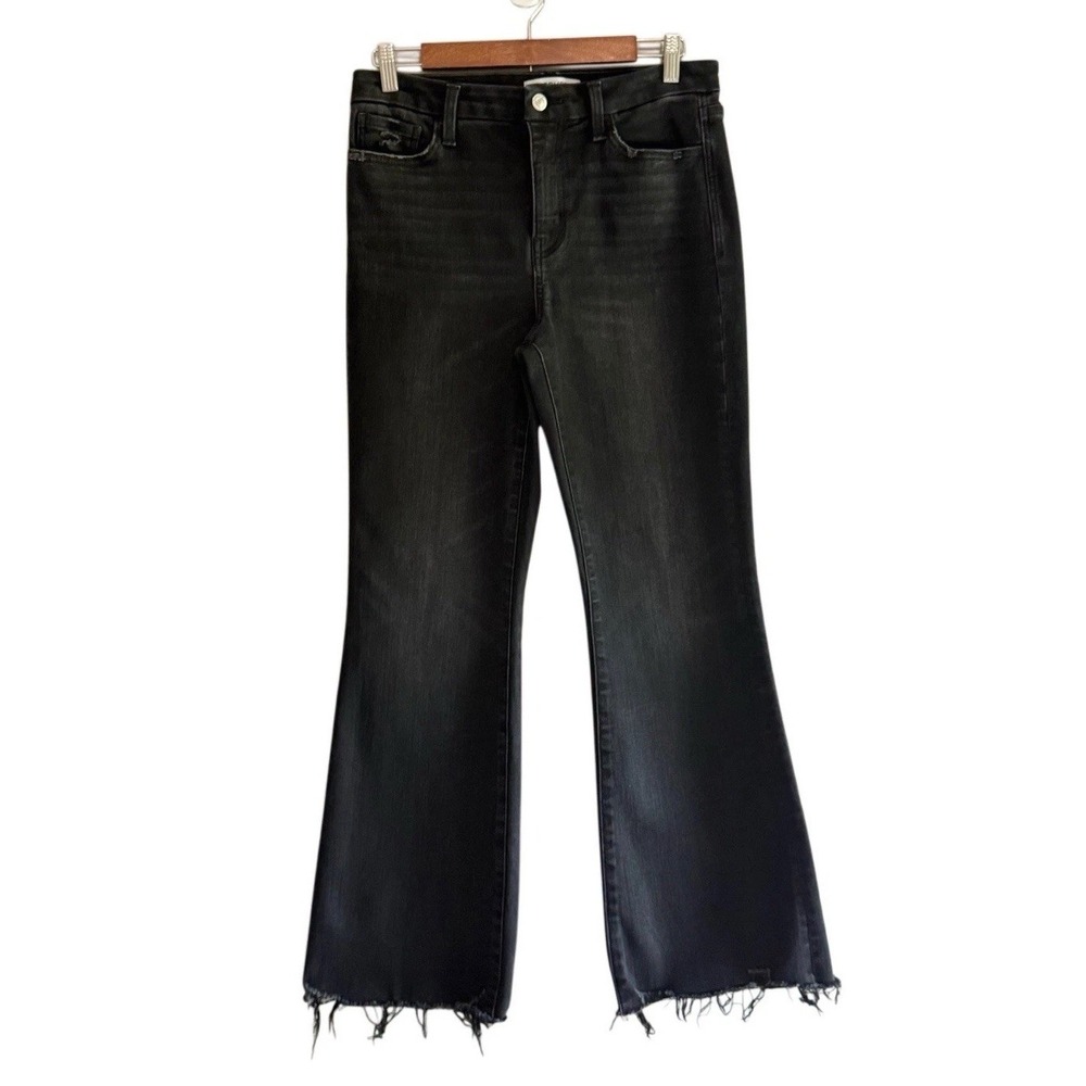 Vervet Denim Bella High Rise Flare Stretch Jeans Black Raw Fray Hem Preppy Sz 29